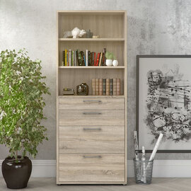 Primora Wooden Bookcase with 4 Drawers in Oak