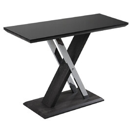 Prisca Black Glass Console Table With Wooden And Chrome Base