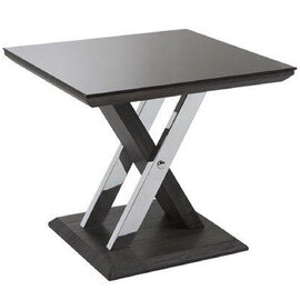 Prisca Black Glass End Table With Wooden And Chrome Base