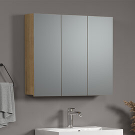 Provence Large Wooden Wall Mounted Bathroom Mirror Cabinet in Evoke Oak