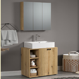 Provence Wooden Vanity Unit with Mirror with 3 Shelevs in Evoke Oak