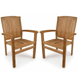 Pryor Teak Wooden Outdoor Arm Chairs In Pair