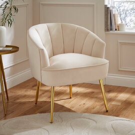 Pulford Velvet Accent Chair With Gold Legs In Natural