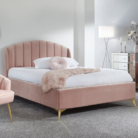 Pulford Velvet Ottoman Storage Double Bed In Blush Pink