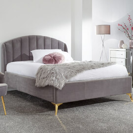 Pulford Velvet Ottoman Storage Double Bed In Grey