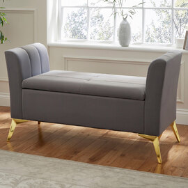 Pulford Velvet Storage Ottoman In Grey