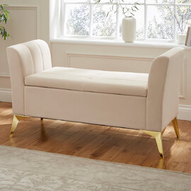 Pulford Velvet Storage Ottoman In Natural