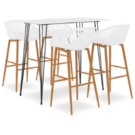 Pullman White Wooden Bar Table With 4 Metal Stools In Oak
