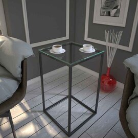 Pure Glass Top Side Table with Metal Frame in Black