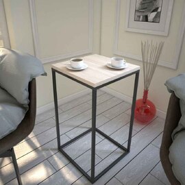 Pure Wooden Side Table with Black Metal Frame in Oak