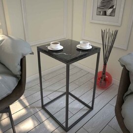 Pure Wooden Side Table with Metal Frame in Black Marble Effect