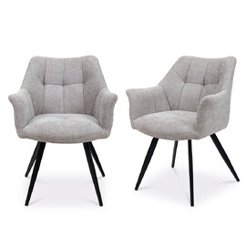 Pureva Light Grey Fabric Dining Chairs with Black Legs in Pair