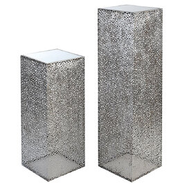 Purley Glass Metal Set Of 2 Decorative Pillar In Silver