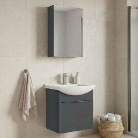 Purus 550mm Wooden Wall Mounted Bathroom Furniture Set with 3 Doors in Matte Anthracite