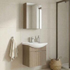 Purus 550mm Wooden Wall Mounted Bathroom Furniture Set with 3 Doors in Oak