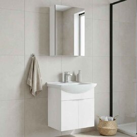 Purus 550mm Wooden Wall Mounted Bathroom Furniture Set with 3 Doors in White