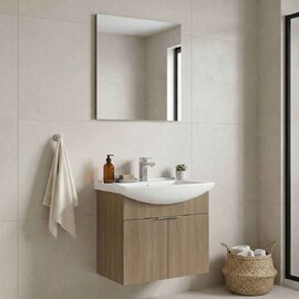 Purus 650mm Wooden Wall Mounted Bathroom Furniture Set with 2 Doors in Oak