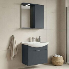 Purus 650mm Wooden Wall Mounted Bathroom Furniture Set with 3 Doors in Matte Anthracite