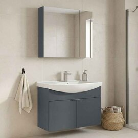 Purus 800mm Wooden Wall Mounted Bathroom Furniture Set with 4 Doors in Matte Anthracite