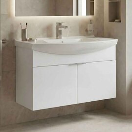 Purus 800mm Wooden Wall Mounted Vanity Unit & Basin in White