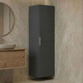 Purus Tall Wooden Wall Mounted Bathroom Storage Cabinet in Matte Anthracite