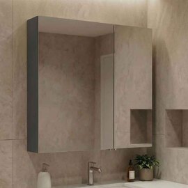 Purus Wooden Wall Mounted Bathroom Mirror Cabinet in Matt Anthracite