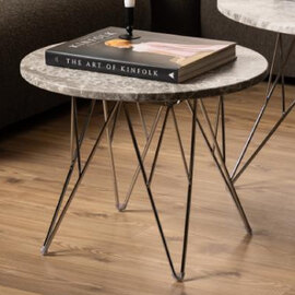 Putnam Marble Side Table With Chrome Legs In Grey Brown