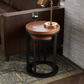 Qimera Round Acacia Wood Nest Of 2 Tables