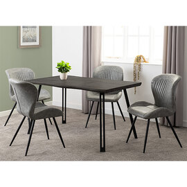 Qinson Black Wood Grain Wave Edge Dining Table 4 Grey Chairs