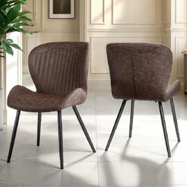 Qinson Brown Faux Leather Dining Chairs In Pair