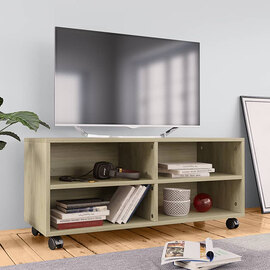 Qusay Wooden TV Stand With Castors In Sonoma Oak
