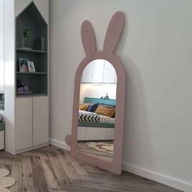 Rabbit Glass Cheval Mirror with Pink Wooden Frame