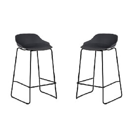 Racco Dark Grey Plastic Bar Stools With Metal Legs In Pair
