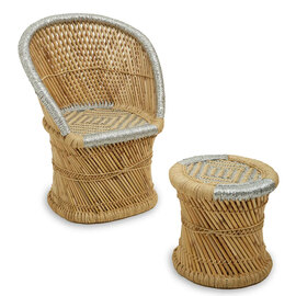 Radford Kids Bamboo Chair And Stool In Natural And Grey