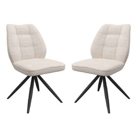 Raevo Ivory Fabric Swivel Dining Chairs with Metal Legs in Pair
