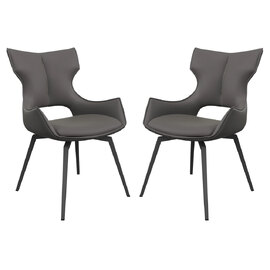 Rafael Grey Leather Dining Chairs In Pair
