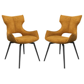 Rafael Mustard Fabric Dining Chairs In Pair