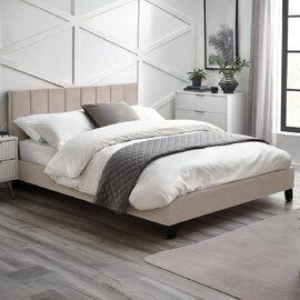 Ragina Velvet Double Bed - Cream