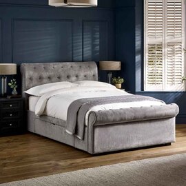 Rahela Fabric Double Bed with 2 Drawers in Grey