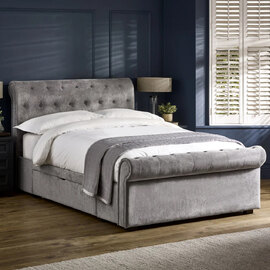 Rahela Fabric King Size Bed in Grey