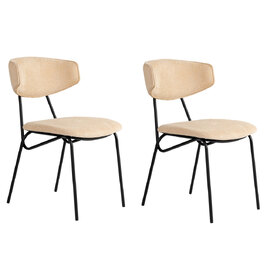 Raleo Beige Fabric Dining Chairs with Black Metal Legs in Pair