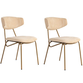 Raleo Beige Fabric Dining Chairs with Gold Metal Legs in Pair