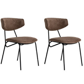 Raleo Brown Fabric Dining Chairs with Black Metal Legs in Pair