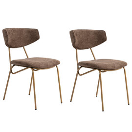 Raleo Brown Fabric Dining Chairs with Gold Metal Legs in Pair