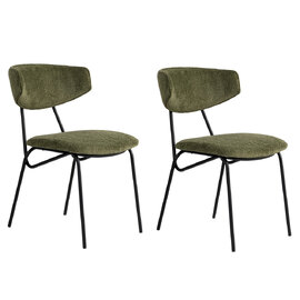 Raleo Green Fabric Dining Chairs with Black Metal Legs in Pair