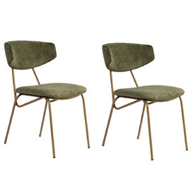 Raleo Green Fabric Dining Chairs with Gold Metal Legs in Pair