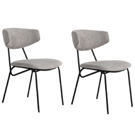 Raleo Grey Fabric Dining Chairs with Black Metal Legs in Pair