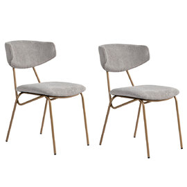 Raleo Grey Fabric Dining Chairs with Gold Metal Legs in Pair