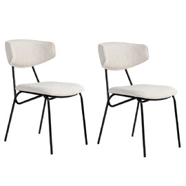 Raleo White Fabric Dining Chairs with Black Metal Legs in Pair