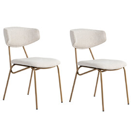 Raleo White Fabric Dining Chairs with Gold Metal Legs in Pair